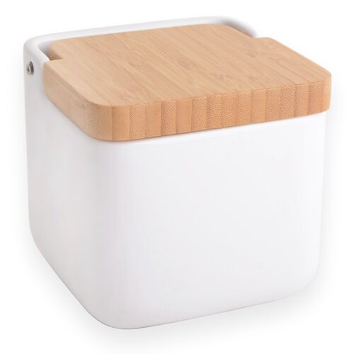 Salero de cocina con tapa bambú SQUARE - blanco