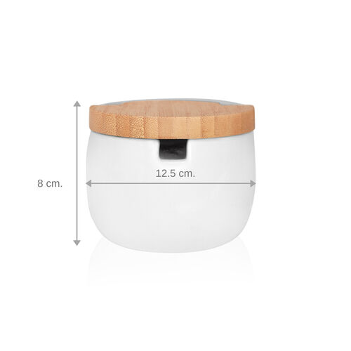 Azucarero cermica con tapa de bamb y cuchara de acero inoxidable BALL   blanco