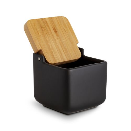 Salero de cocina  con tapa bamb SQUARE - negro mate