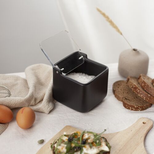 Salero de cocina con tapa acrílico SQUARE - negro