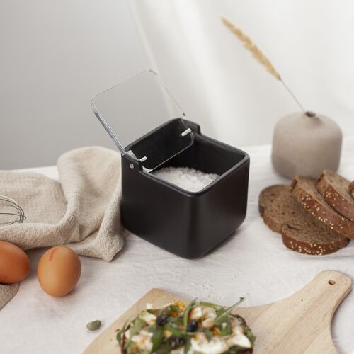 Salero de cocina con tapa acrlico SQUARE - negro