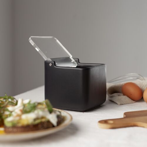 Salero de cocina con tapa acrílico SQUARE - negro