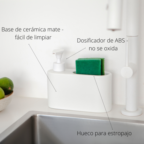 Dosificador de jabón para cocina de cerámica - blanco mate