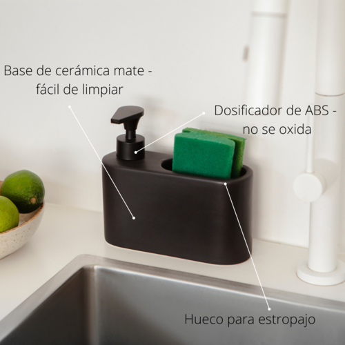 Dosificador de jabÃ³n para cocina de cerÃ¡mica SLIM - negro