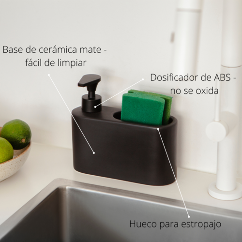 Dosificador de jabón para cocina de cerámica - negro