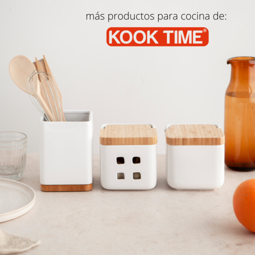 Salero de cocina con tapa bambú SQUARE - blanco brillo