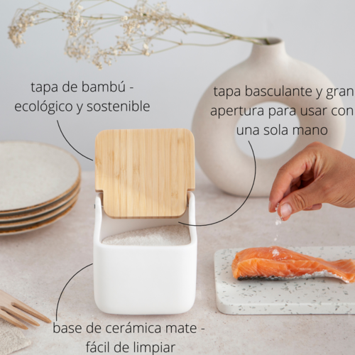 Salero de cocina  con tapa bamb SQUARE - blanco mate