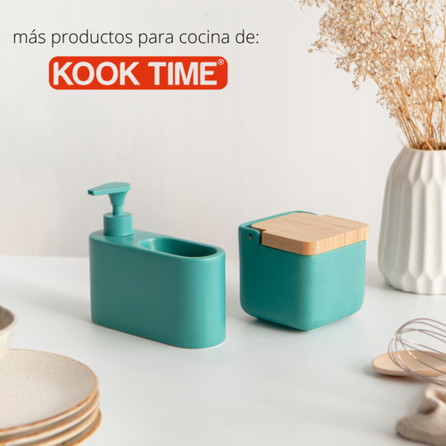 Salero de Cocina de Cerámica cuadrado con tapa de madera de Bambú Color  teal mate