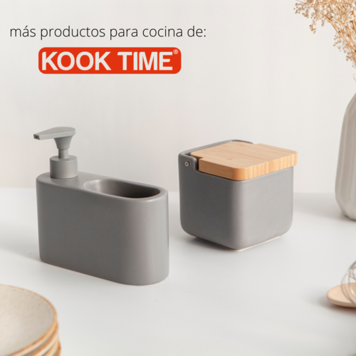 Salero Cocina Cerámica Gris Panot Barcelona Tapa Madera Bambú 12 cm