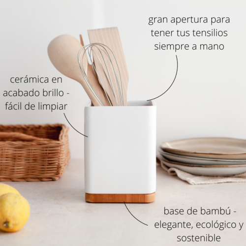 Porta Utensilios de Cocina con Accesorios de Bambú