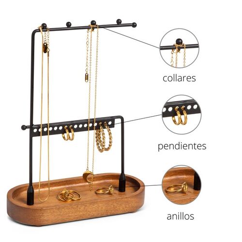 Soporte Joyas WOOD - Negro / Bandeja Acacia