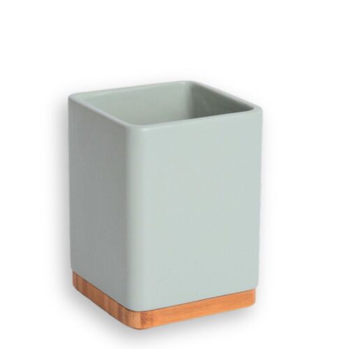 Porta utensilios de cocina con base de bambú SQUARE - sage mate